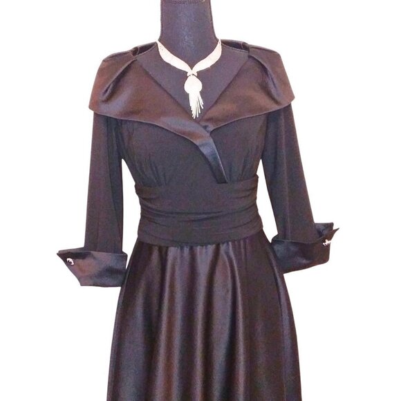 BLACK FORMAL EVENING GOWN & LONG FLOOR LENGTH PARTY DRESS W/ 3/4 SLEEVE - Picture 3 of 8